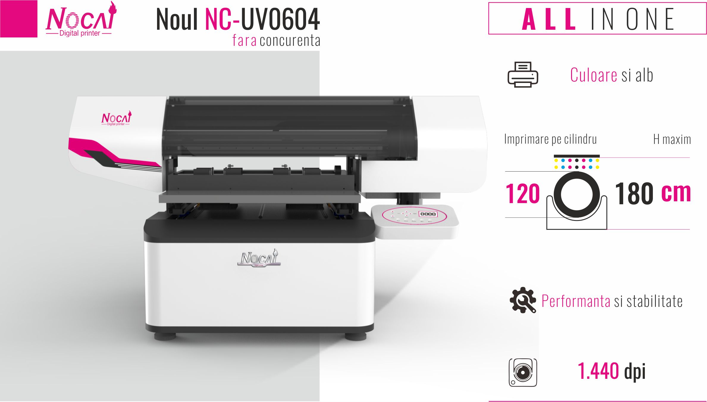 NOCAI NC-UV0406- all-in-one - imprimare UV pe cilindru si plan, 3D
